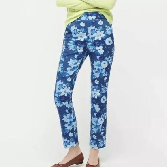 Jcrew Nwot  size 6 stretch cotton Remi pant in watercolor begonias print blue - Picture 2 of 10